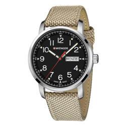 Wenger Men's Watch Strap Attitude Heritage Black Dial Beige Strap 01.1541.111