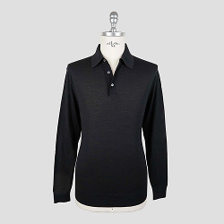 NEW KITON BLACK WOOL 14 MICRON SWEATER POLO EU 56 - US 46 - 2XL KMZ44