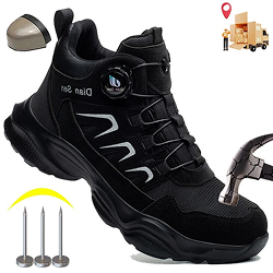 Men Work Boots Safety Shoes Anti-puncture Indestructible Steel Toe Shoes.