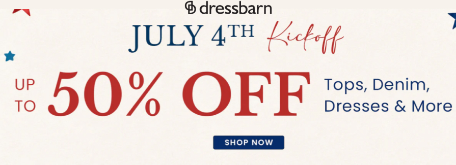 Up to 50% Off Tops, Denim, Dresses & more.